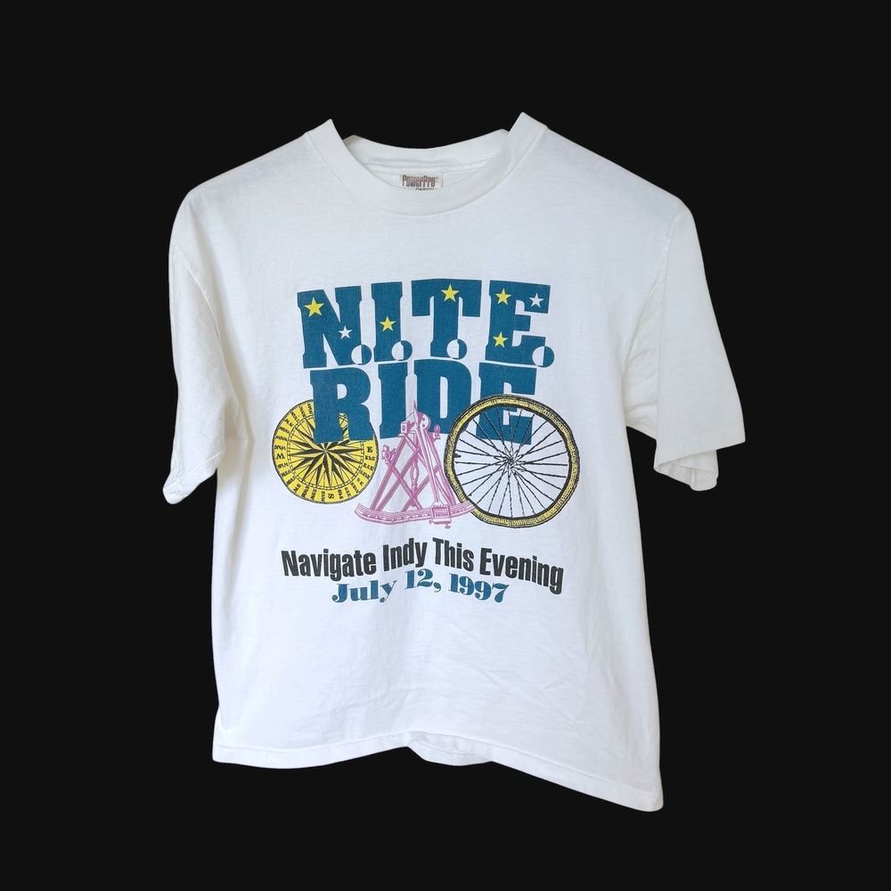 Vintage 1997 Indy Cycling T-Shirt White Large Oneita Single‎ Stitch 90s